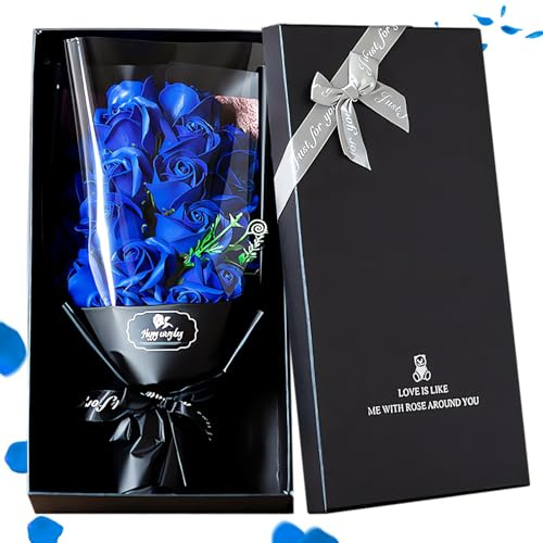 Aloskart Ramo Flores Eternas Azul, Regalo para Mujer Caja Negra Lujo | Ramo 18 rosas eternas azul, sin riego ni polen, caja lujosa, regalo ideal novia, esposa, mamá, cumpleaños, San Valentín