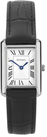 Sekonda Colette Damen 22 mm Quarzuhr in Silber mit Analoganzeige und schwarzem Lederband