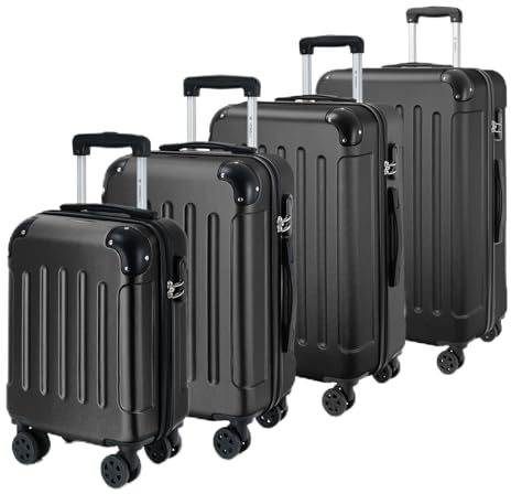 YONSLY Gepäckset Suitcase, Reisekoffer, Trolley Rollkoffer Handgepäck, Hartschalenreisekoffer mit 360° Lenkrollen, Zahlenschloss, Mehrstufiger Teleskopgriff (S-M-L-XL-Set, Schwarz)