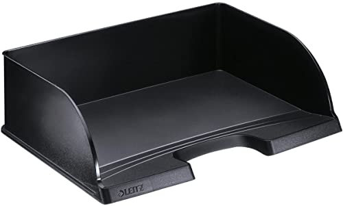 Leitz Briefkorb Querformat A4, 4er Pack, Briefablage mit extra großem Fassungsvermögen in Premium-Qualität, Stapelbare Ablagefächer als Organizer, Kombinierbar mit Plus-Serie, Schwarz, 52190095