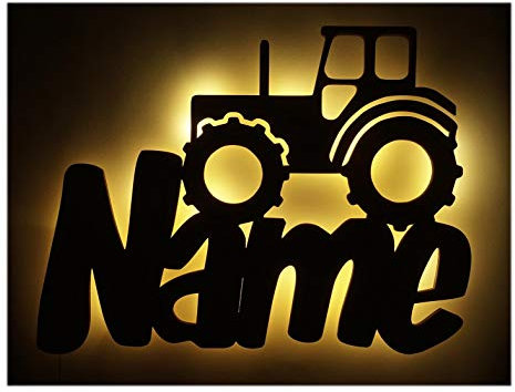 Schlummerlicht24 Trekker Traktor-Lampe Deko Licht mit Name für Männer Mann Kinder Kinderzimmer