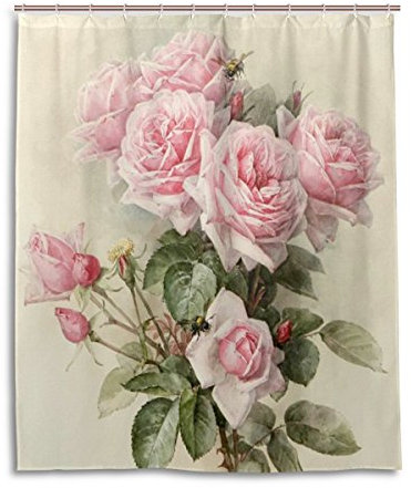 Tenda da doccia 152,4 x 182,9 cm, stile Vintage Shabby Chic Rosa Floreale, A prova di muffa poliestere tessuto bagno tenda