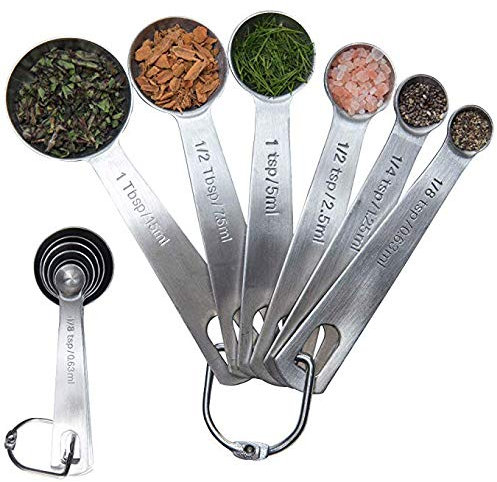 Chef Remi 6-Piece Measuring Spoon Set, 1/8 tsp, 1/4 tsp, 1/2 tsp, 1 tsp, 1/2 tbsp & 1 tbsp Stainless Steel Measuring Spoon – Basic Kitchen and Baking Utensils