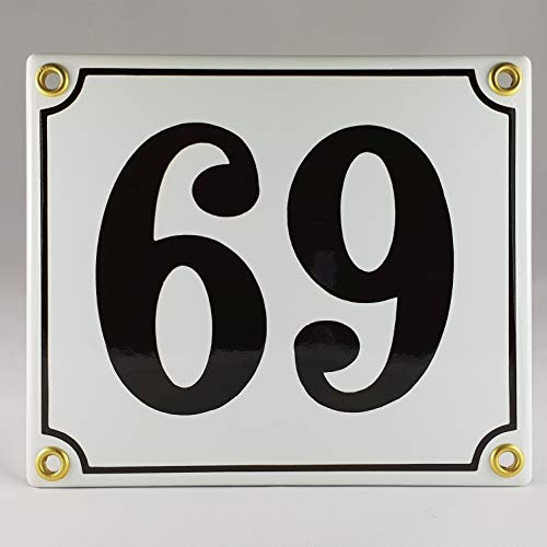 Targa smaltata numero civico 69 bianco e nero fatto a mano
