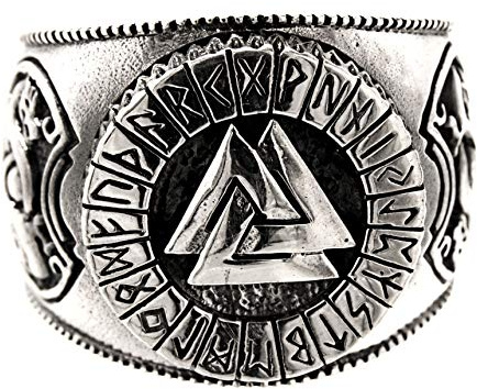Kiss of Leather Ring Wotansknoten Valknut aus 925 Sterling Silber, Gr. 52-74 (64 (20.4))