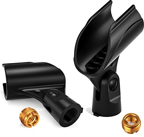 Universal Microphone Holder Clip 2-pack, Moukey Mic Holder Clip with 5/8 Male to 3/8 Female Nut Adapters Clip for Microphone Stand, Handhold Microphone-MMc-BY2