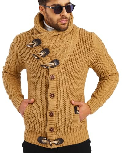 Leif Nelson LN5005N - Chaqueta de punto para hombre, corte ajustado, para invierno, para verano, moderna, de punto grueso, de manga larga, con capucha, color negro marrón S