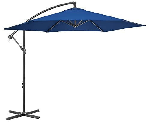 CHRISTOW Large Banana Parasol 3m Over Hanging Cantilever Umbrella UV Protective With Crank Handle (Navy Blue Polyester Canopy)