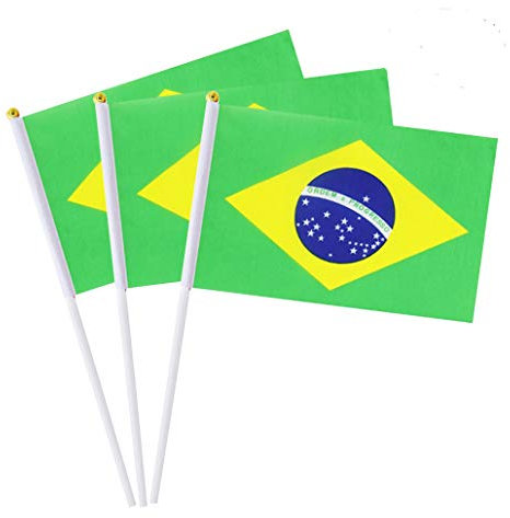 Brasilien-Flagge, brasilianische kleine Mini-Handflaggen, Dekoration, 1 Dutzend (12 Stück)