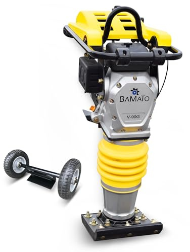 BAMATO Vibrationsstampfer V-90G Rüttelstampfer Grabenstampfer Verdichter | Starker 4-Takt OHV Motor & 13,7 kN Verdichtungsdruck | Schlagzahl 640-680 1/min | Kompakte 285x345mm Platte für Gräben