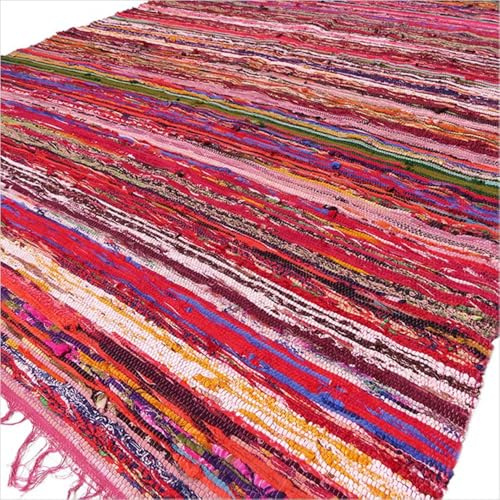 Ancient Wisdom Luxus Artisan Indischer Flickenteppich, mehrfarbig, 150 x 90 cm, Rot getönt