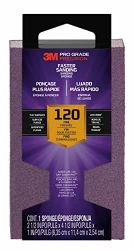 3M Pro Grade Precision Faster Sanding Block Sponge 120 grit Fine, 24001TRI-F-B, 6,35 cm x 11,4 cm x 2,54 cm, 1/Pack