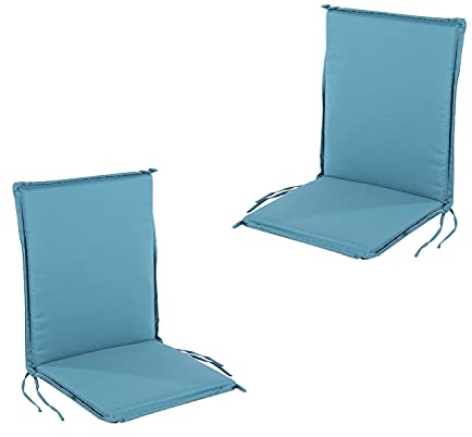 Pack 2 Cojines para sillón de jardín reclinable estándar Color Turquesa, Medidas 92x42x4 cm, Repelente al Agua, Desenfundable, Funda de cojín con Relleno para sillas de terraza, Cojines Silla Comedor
