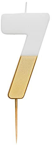Talking Tables White and Gold Number 7 Candle Premium Quality Cake Topper Decoration | for Kids, Adults, 7th, 70th Birthday Party, Anniversary, Milestone, GoldCandle7,White/Gold,8 cm