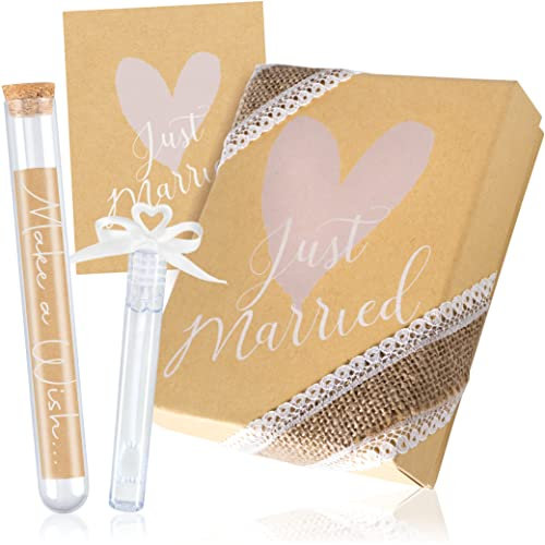 WeddingTree Geschenkbox Geldgeschenk Hochzeit - Geschenk für Brautpaare - Geschenkschachtel Verpackung mit Reagenzglas Hochzeitskarte und Seifenblasen - Geschenkbox Hochzeit - Hochzeit Geldgeschenk