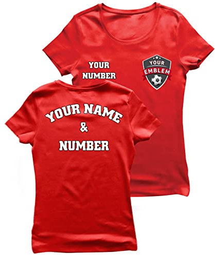 lepni.me Frauen Fußball Trikot mit Dem Emblem Ihres Lieblingsvereins Personalisierter Name und Nummer Individuelles T-Shirt Fahnenabzeichen (M Rot Mehrfarben)