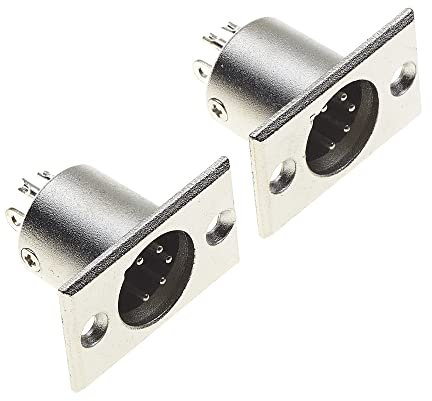 Keple XLR-Stecker 5-poliges Gehäuse - 5-poliger Einbaustecker mit rechteckigem, vernickeltem Befestigungsrahmen, Mikrofon-Lautsprecherbuchse - 2 Stück
