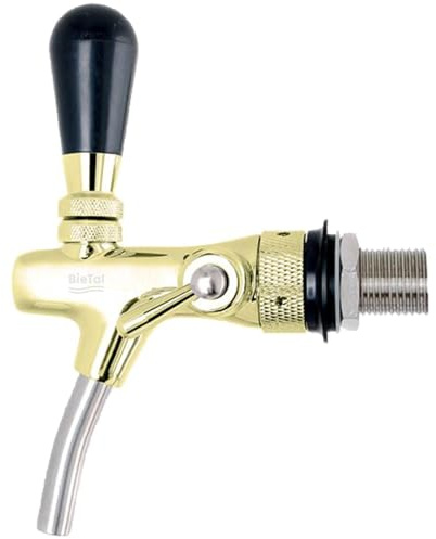 Kompensatorhahn BieTal® Schankhahn Messing vergoldet 5/8 Zoll 55 mm Stutzen Zapfhahn mit Kompensator für Bierzapfanlage - Schaumreduzierter Bier Ausschank | Ideal für Gastronomie & Zapfanlagen