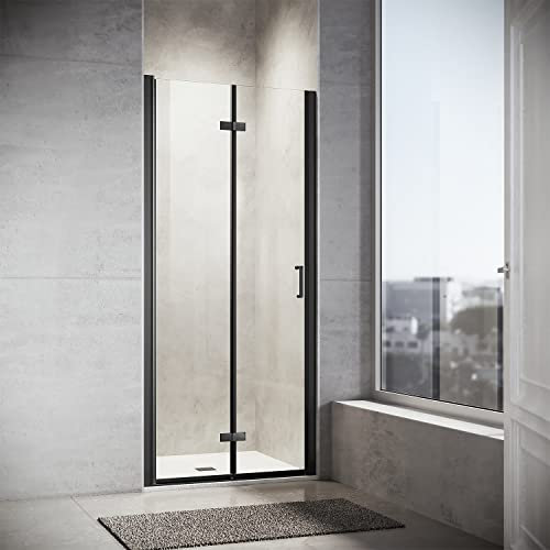 SONNI Porta Pieghevole, Vetro Temperato 6 mm Trasparente Porta Doccia a Libro, 80cm x 195cm Profilo in Alluminio Processo Di nero