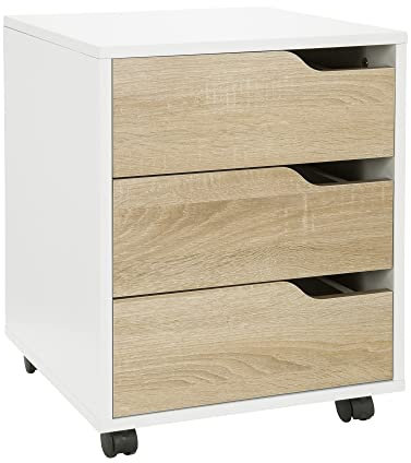 hjh OFFICE Rollcontainer Organiser I geräumiger Beistellschrank mit Schubladen und Rollen, Eiche/Weiß, 821010