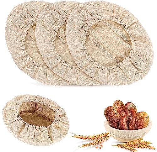 4 Piezas Fermentación Bolsa Forro de Tela, 23cm Cesta de Panificación, Inserto de Lino Redondo para Cesta de Pan, Suministros para Hornear
