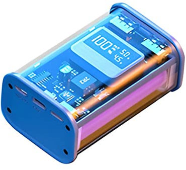 EUROXANTY Batterie Externe de 20 000 mAh | Power Bank avec Connexions USB C, microUSB et Lightning | Batterie pour Téléphone Portable avec Écran LCD | Batterie Externe Transparente de Haute Capacité