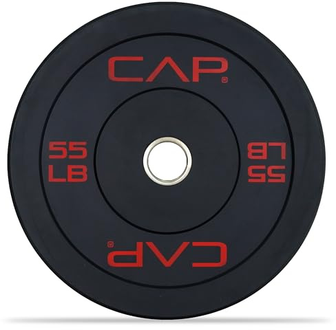CAP Barbell Budget Olympische Stoßstangenplatte mit rotem Logo, Schwarz, 25 kg, einzeln