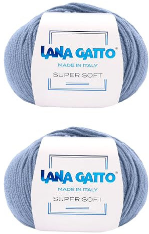 Strickgarn 100% reine Merino-Schurwolle Extra-Fine, line Super Soft von Lana Gatto Made in Italy, hochwertiges Garn zum Häkeln und Handstricken, 100g 250 Meter, (Hellblau - 13158, 2)