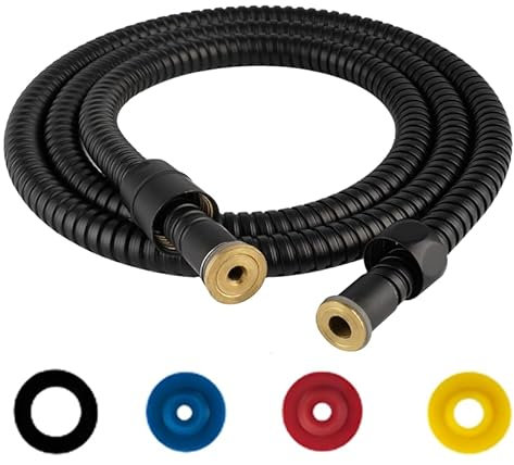 Flexible de Douche Universel 2M/79INFlexible de Douche Noir Tuyau de Douche en Acier Inoxydable, Raccord Fileté Universel G1/2 Flexible Douchette avec 4 Limiteur de Débit d'eau