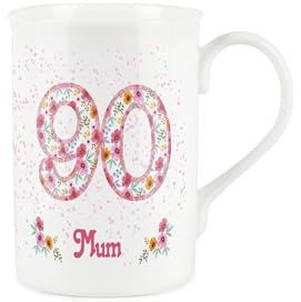 Purely Home Mum Pink Floral Ages Mug - 90th Birthday Gifts for Her - Bone China Coffee/Tea Mug