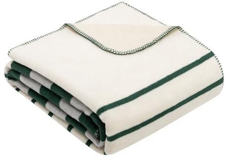 s.Oliver Decke 150x200 cm - Baumwollmix, Made in Germany, warm & waschbar, Kuscheldecke gestreift grün grau