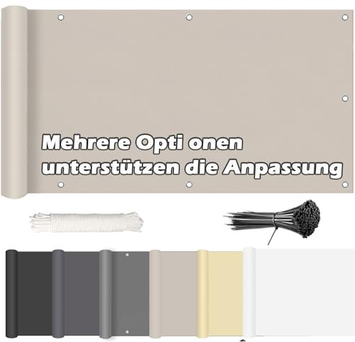 ROBAG Balkonabdeckung 80x550cm, Balkon Sichtschutz Windschutz, Wind- und UV-Schutz, mit Ösen und Kordel Deko für Balkongeländer, Terrasse & Garten -Taupe