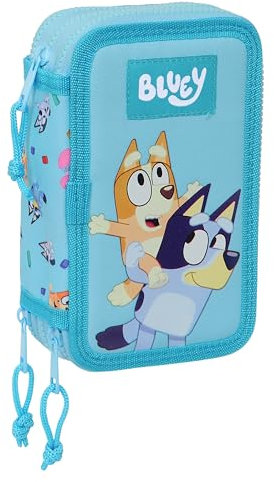 Safta BLUEY - Estuche Escolar con 36 Útiles Incluidos, Estuche Infantil, Estuche Niño, Ideal para Niños de 5 a 14 Años, Cómodo y Versátil, Calidad y Resistencia, 12.5x5.5x19.5 cm, Color Celeste