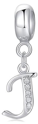 Symretie Damen 925 Sterling Silber Charms Anhänger Buchstaben J Beads Charms Kompatibel mit Europäischen Armbänder und Halskette