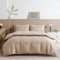 DXHOME Satin Bettwäsche Set 135x200 Gestreift Khaki Taupe Uni Glanzsatin Kühlende Sommer Bettwäsche Wendebettwäsche Luxus Bettbezug mit Reißverschluss + 1 Kissenbezug 80x80 cm