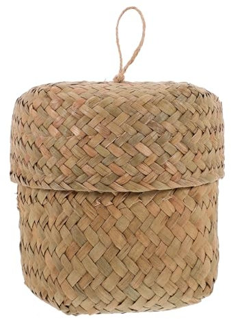Alipis Handmade Woven Seagrass Mini Basket with Lid Decorative Storage for Living Room Multi-functional Miniature Present Box for Plants Candy and More
