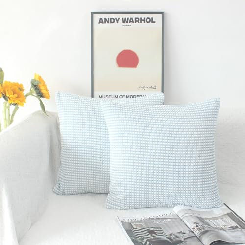 OYIMUA Boho Kissenbezug 45x45 Blau 2er Set Weich Kordsamt Kissenbezüge Sofakissen Deko kissenhülle Moderne Dekokissen Couchkissen Patchwork Design Kissen Aesthetic Zierkissen Wohnzimmer