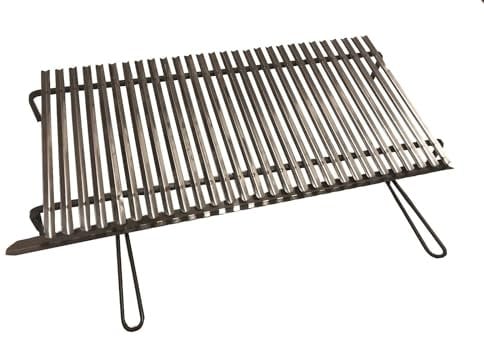 Graticola in acciaio inox, griglia per barbecue con sistema recupera grassi con piedini in ferro (100x50 cm)