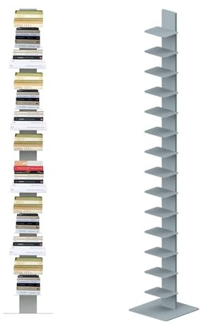 Flo.mar - Libreria a Colonna con 14 Ripiani 20x15cm - Libreria Verticale a Colonna da Terra con Base in Metallo 35x35 cm - Stretta e Alta 214 cm - Grigio