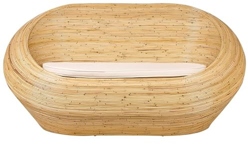 Beliani 2-Sitzer Nest Gartensofa Rattan natürlich oval mit Kissen Out- & Indoor Maiori