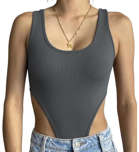 SHEKINI Dambodysuit elegant linne bred axel och tight axel bodysuit skulpterande u-hals sexig bodysuit toppar shapewear bodysuit rygglös damskjorta underkläder, Färg: grå, M