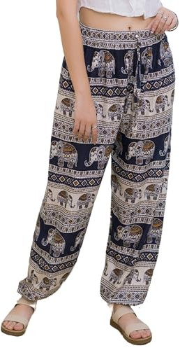 Lofbaz Women Harem Yoga Pants Boho Summer Flowy Clothes High Waist Joggers Lounge Beach Baggy Casual Bohemian Outfits Elephant 14 Navy OS