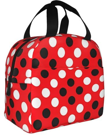 WANLON Lunch-Tasche mit roten weißen Punkten – perfekt für Arbeit, Picknick, Reisen, Outdoor-Aktivitäten – große und dennoch elegante Lunchtasche