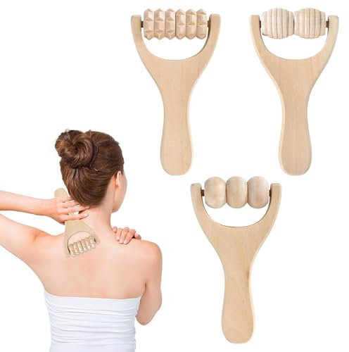 3 Stück Massageroller, Hölzerne Hand Massage Roller Holz fuß Massage Rolle Muskel Massage Tools, Hand Held Massage Tool Muskel Roller für Rücken Beine Körper Hals Gesicht Arm, 15 x 8cm