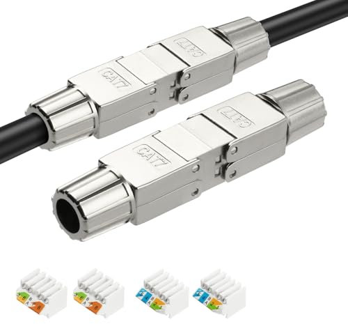 AXFEE 2 x RJ45 Stecker Werkzeuglos für Verlegekabel Cat7 Cat6A, Netzwerkstecker auf Schneidklemme, Lan Stecker für verlegekabel, LSA Vollgeschirmt 10 Gbps, für-Verlegekabel CAT7 Cat6A