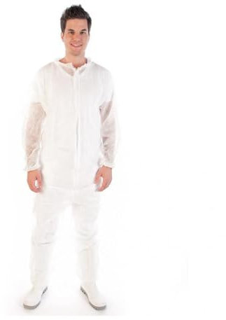 FRANZ MENSCH 50 Stück Hygonorm Overalls Light | PP, weiß, XL, L: 170cm, Umfang: 130cm, Karton, Einweg Overall, Hygienebekleidung, Schutzanzug