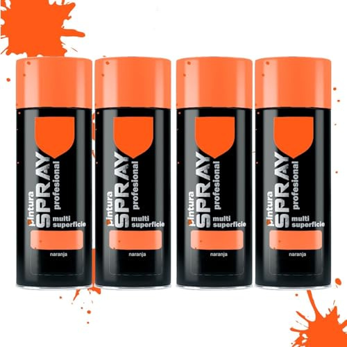 MORE FREE Pintura Spray Naranja de 400 ml Adecuado para las Superficies de Metal, Madera y Plástico Pack de 4 Unidad