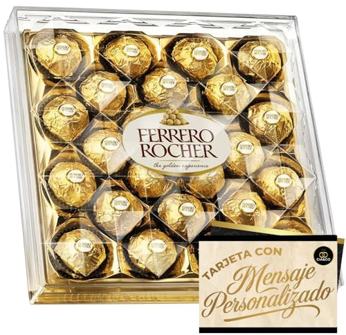 Geschenkbox mit 24 Ferrero Rocher Pralinen 300 g + Personalisierte Karte von Cía&Co · Besondere Edition · Haselnuss-Schokoladenpralinen · Ein Stilvolles Geschenk, das Herz und Sinne Berührt