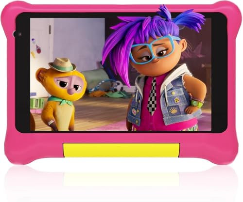 Freeski Tablet per bambini, tablet da 7 pollici per bambini, tablet Android 13, 5GB+32GB, IPS HD, WiFi,Bluetooth, doppia fotocamera,sicurezza per bambini, custodia protettiva(Rosa)
