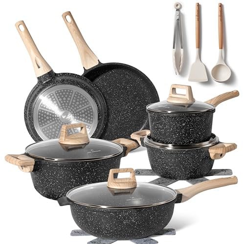 Just Perfecto Juego de Ollas y Sartenes Cocina Antiadherentes 21 Piezas, Batería de Cocina Antiadherentes Aluminio, para Todas las Cocinas, Incluso Inducción, Ollas Cocina con Tapas